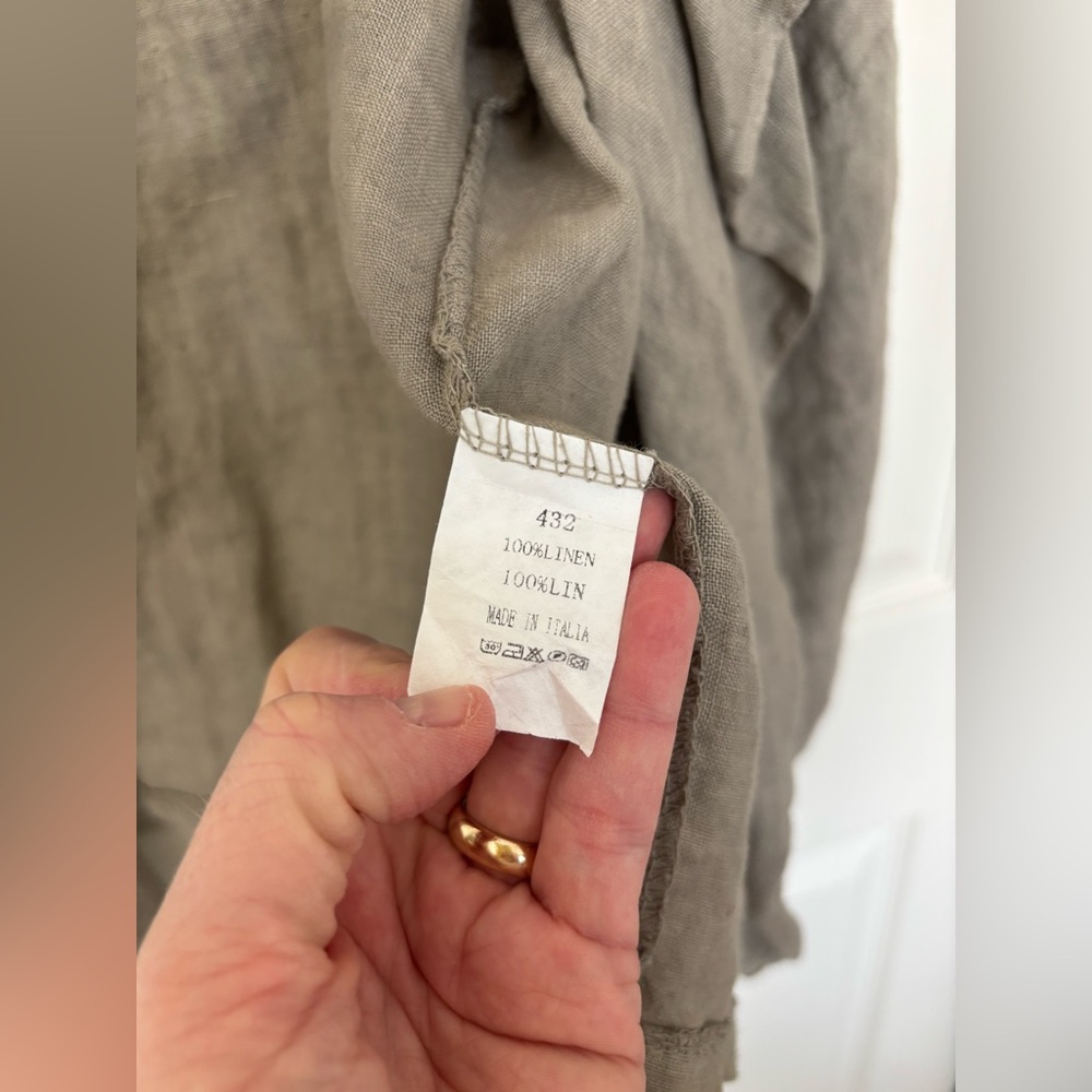 Meo Mali Light Olive Green/Gray Linen 3/4 Sleeve Open Cardigan - Picture 6 of 7